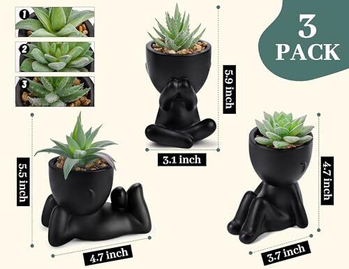 3pcs Fake Succulents Plants Artificial for Black Bathroom Bedroom Home Room - Picture 4 of 7