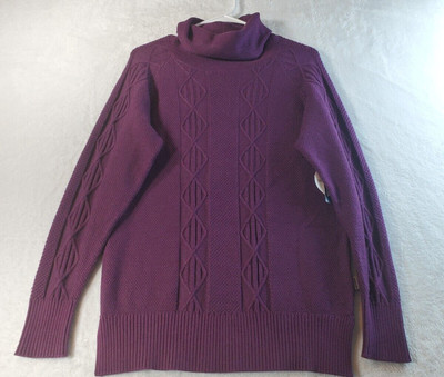 Magellan Outdoors Sweater Womens Size XS Purple Cable Knit Polyester Turtleneck
