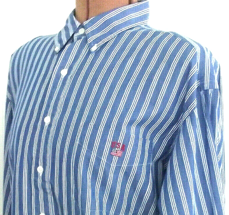 Camisa Blaire Ralph Lauren Sport Azul y Blanco RAYAS Bordada Bandera EE. UU./Talla L Foto 2 de 4