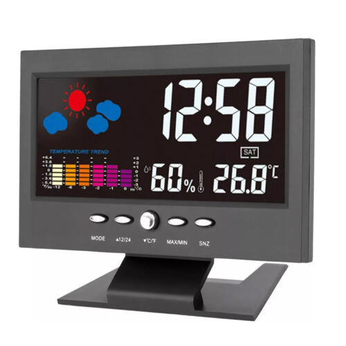 Sveglia Digitale LED Snooze Calendario Termometro Igrometro Display Meteo - Foto 2 di 16