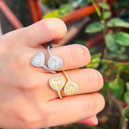 Luxury Fashion Yellow Gold Plated Cubic Zirconia Double Heart Ring for Lover - Bild 2 von 12