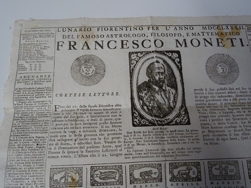 Lunario Fiorentino 1782 astrologo filosofo matematico Francesco monetti Firenze - Foto 2 di 7