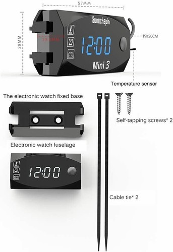 3 in1 Motorcycle Digital LED Time Clock Thermometer Voltage Voltmeter Waterproof - Picture 6 of 13