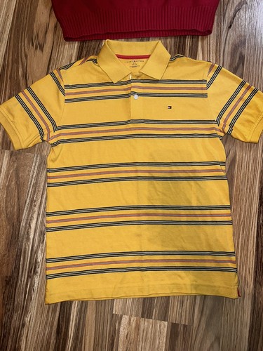 Tommy Hilfiger Boys Large Lot Red Quarter Zip sweater Yellow Stripe Polo EUC - Picture 3 of 7
