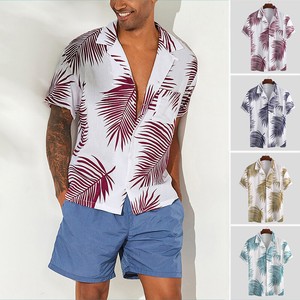 Men-039-s-Hawaiian-Leaf-Print-Shirt-Summer-Holiday-Casual-Party-Leisure-Aloha-Beach