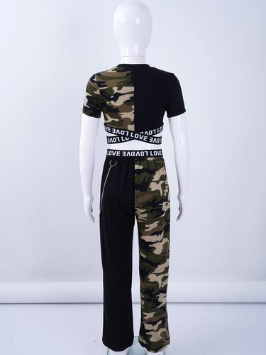 Kids Girls Crop Top Trousers Sets School Students Tracksuits Sportswear Outfits - Picture 106 of 113