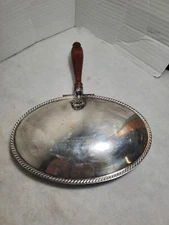 Silver Plate Crumb Catcher Silent Butler Ash Tray Walnut Wood Handle Rogers Co.