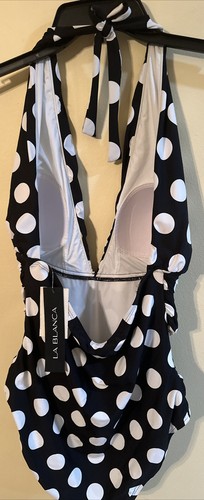 LA BLANCA Island Goddess Multi-Strap Cross-Back One Piece SWIMSUIT B/W 12 New - Picture 2 of 13