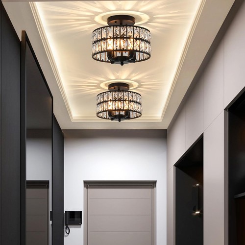 SeeU Modern Crystal Chandelier Black Flush Mount Pendant Lighting 12.6'' Ceil... - Picture 6 of 7