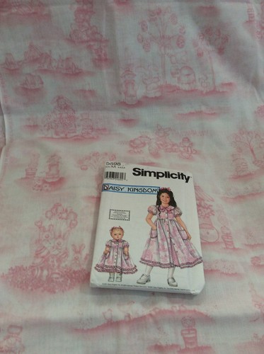 DAISY KINGDOM dress kit = 3 yd PINK bunnytown TOILE & Pattern 9598 SZ 3-6 DOLLY - Picture 2 of 6