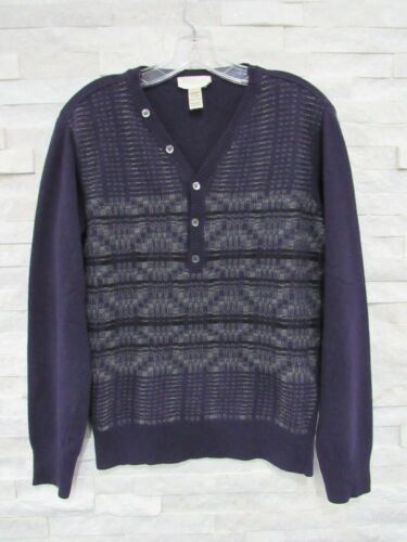 Diesel Men's Purple & Gray Geometric Geelong Wool Knit Pullover Henley Sweater M