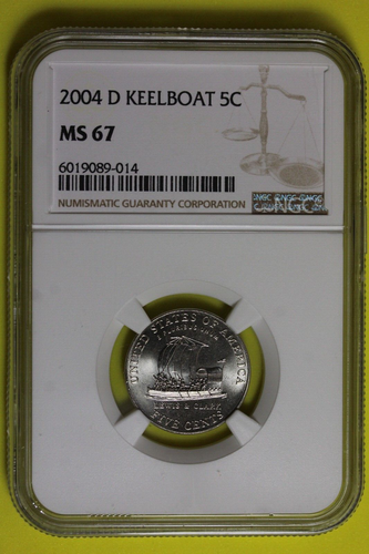 2004-D NGC MS67 Keelboat Jefferson Nickel 5c #B38073 - Afbeelding 1 van 2