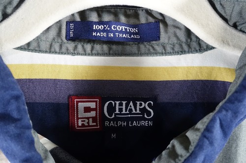 Chaps Ralph Lauren Shirt Mens Medium Short Sleeve Button Up Stripes Green Blue - Picture 5 of 9