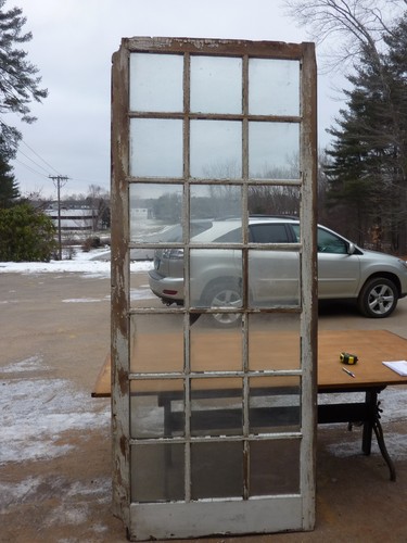 c1890-1900 HUGE porch WINDOW frame PANEL 21 panes OLD glass crackled paint 99"h - Picture 2 of 10