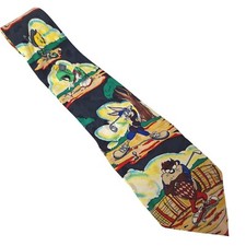 Vintage 1993 Looney Tunes Mania Golfing Bugs Bunny Taz Novelty Silk Necktie