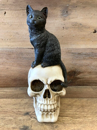 Black Cat on Skull, Resin Tabletop Decor - 第 1/6 張圖片