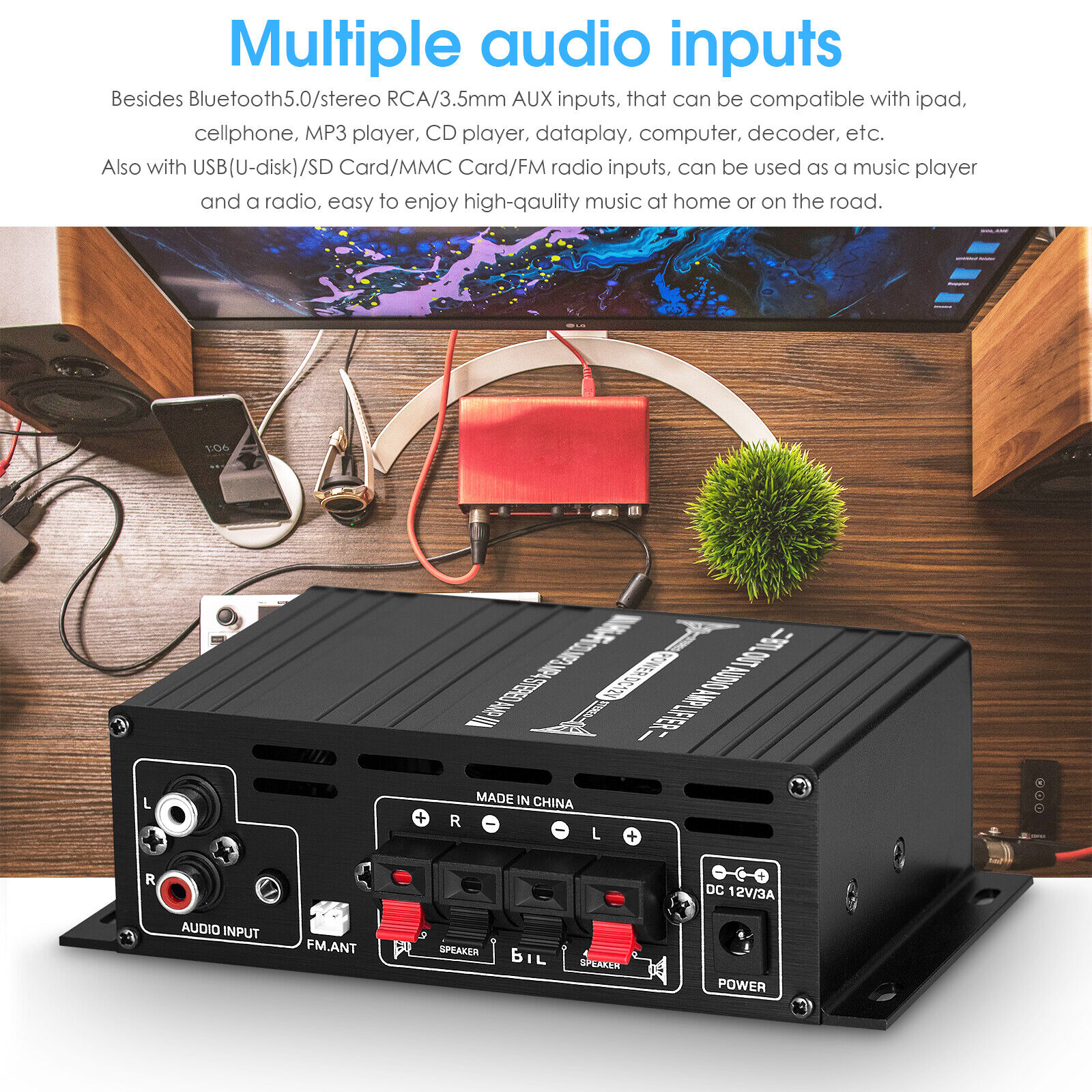 Mini amplificador Bluetooth 5.0 altavoz audio digital clase D Hifi estéreo  USB música tarjeta de sonido amplificador Home Car