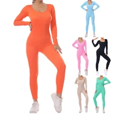 Women Bodysuits Gym Unitard Gymnastics Jumpsuit One Piece Rompers Solid Color