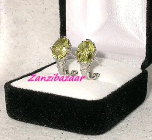 14K WHITE GOLD LEMON QUARTZ ENCRUSTED DIAMOND OMEGA EARRINGS - Image 2 of 4
