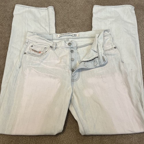 DIESEL Vintage Men's Distressed Straight Leg Jeans Blue with red Rinse 34x34