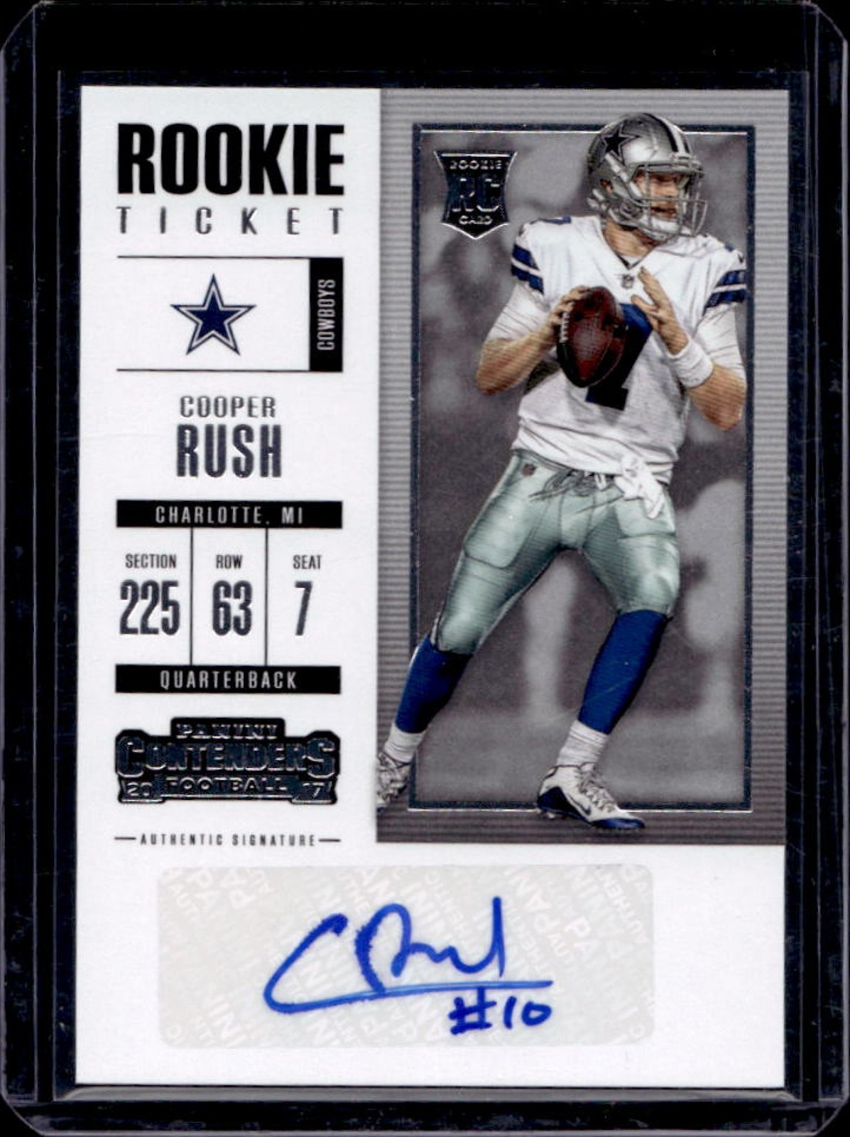 2017 Contenders Cooper Rush RC Rookie Ticket Auto #218 Cowboys