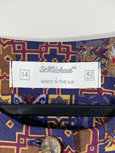 M&S Tea Dress Midi Women's Size 14 Pleat Shoulder Pads Vintage Paisley 80’s - Picture 10 of 19