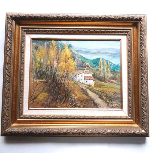 Paysage Espagne Espinalbet Barcelone Tableau Huile Toile Signée Cadre 54 x 46 cm - Bild 1 von 16