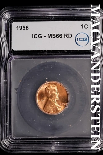 1958 Lincoln Wheat Cent-ICG MS 66 RD Choice Gem BU No Reserve #SLM84