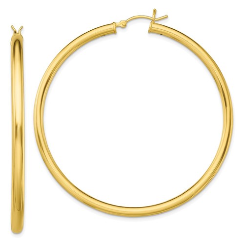 Sterling Silver Gold-Tone Polished 3x55mm Hoop Earrings 7.38gm L-56.9 mm - Picture 1 of 4