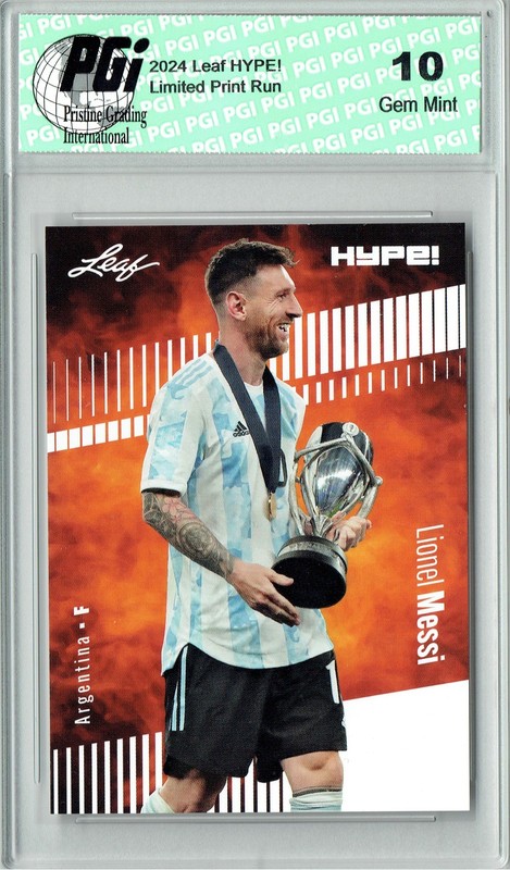 Lionel Messi 2024 Leaf Hype #148 Trophy Edition Argentina Trading Card PGI 10