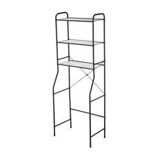 Matte Black Over-The-Toilet Storage Unit with 3 Steel Shelves and Liners