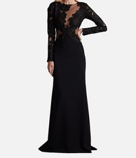 Tadashi Shoji Women's Black Embroidered Floral Illusion Gown Dress Size 6