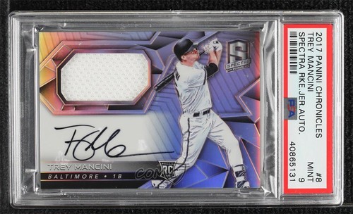 2017 Panini Chronicles Spectra Rookie Jersey Trey Mancini #8 PSA 9 MINT Auto RC - Foto 1 di 3