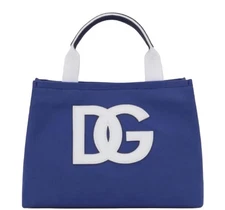 Dolce & Gabbana Canvas Tote Bag Blue White Small Luxury Designer Mini