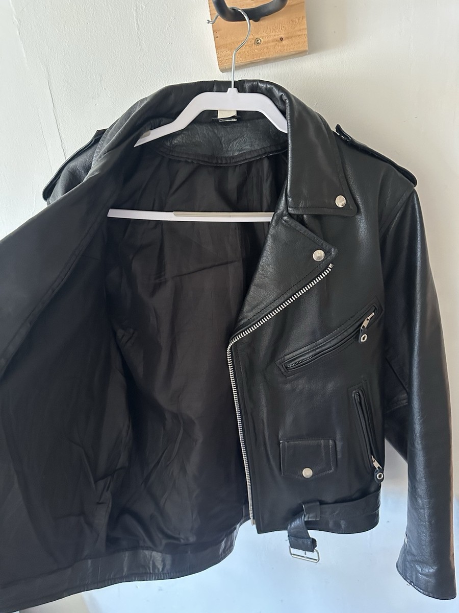 Vintage 80s 90s Genuine Black Leather Biker Motorcycle Punk