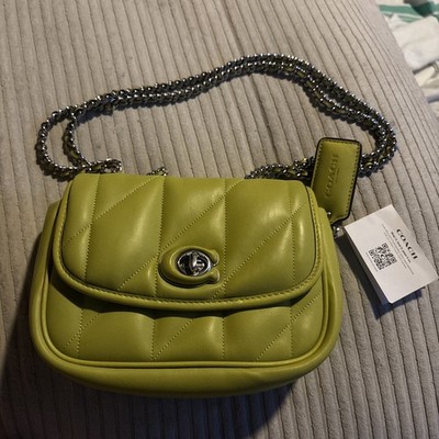 COACH Pebble Madison C2257 Women's Should Bag, Bright Green, Excellent Preowned