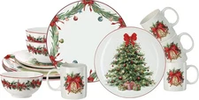 16 Pcs Christmas Tree Dishes Dinnerware Set for 4 Guest as the picture shown 