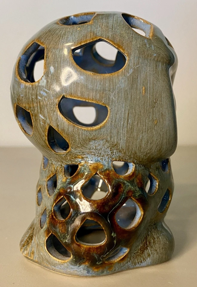 Blue Earth Toned Glazed Ceramic Owl Figurine 4” H - Image 4 of 4