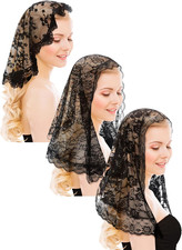 3 Pcs Mantilla Catholic Veil for Church Chapel Lace Christian Veils Head Coverin