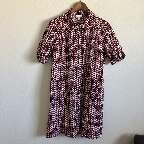 J Jill Shirt Dress Womens Petite 16 16P Short Sleeve Pockets Geometric Collared