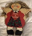 CHRISTMAS Folk Art Angel, Jute Hair, Cottage Granny Core. Country Wood