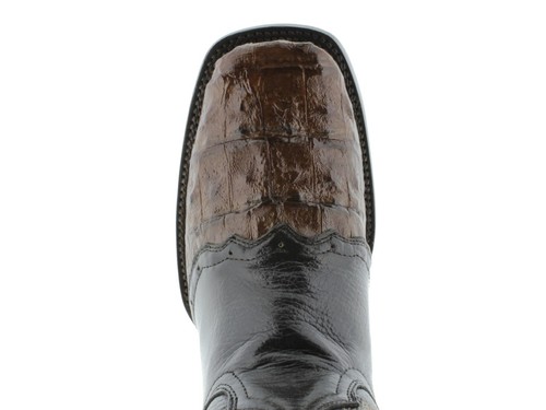 Mens Cowboy Boots Crocodile Skin Overlay Brown Leather Square Toe Size 12.5-13.5 - Picture 3 of 5
