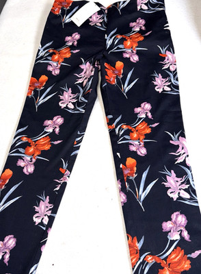 NWT MANGO Women's Floral Straight Leg Pants Suit Collection Size 4 Navy Cotton