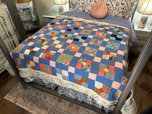 Vintage Mid Century 50s Hand Stitched Plaid Bowtie Patchwork Kids Cowboy Quilt - Picture 3 of 12
