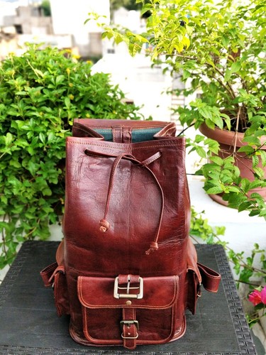 Echtleder Rucksack Reiserucksack Vintage Tasche Herren Neu Braun Outdoor 16' - Bild 6 von 8