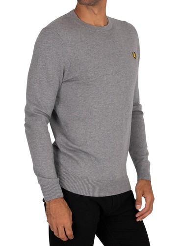 Lyle & Scott de los hombres Jersey de cuello redondo de merino de algodón, Gris - Imagen 2 de 5
