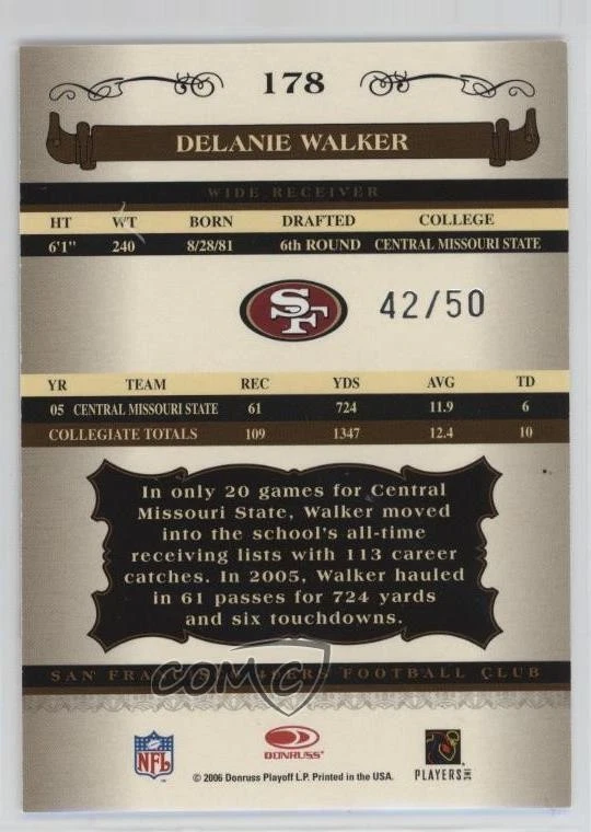 2006 Donruss Classics Timeless Tributes Silver /50 Delanie Walker #178 Rookie RC - Image 2 of 2