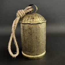 Handmade Rustic Vintage Lucky Cow Bell On Rope 6.5 Gold tone