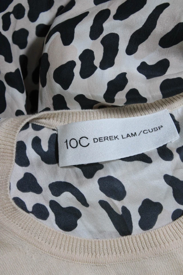 Derek Lam 1OC Womens Cotton Leopard Print Silk Combo Tank Top Beige Size P - Image 4 of 4