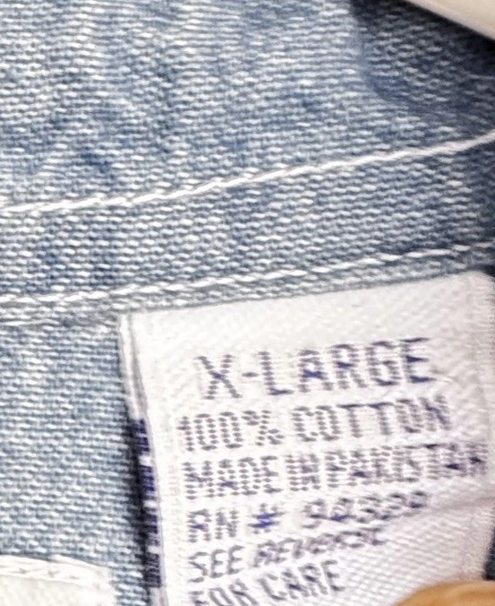 Y2K Blue Diamond XL Ugly CHRISTMAS DENIM SHIRT Embroidered buttoned Tree Santa - Image 4 of 4